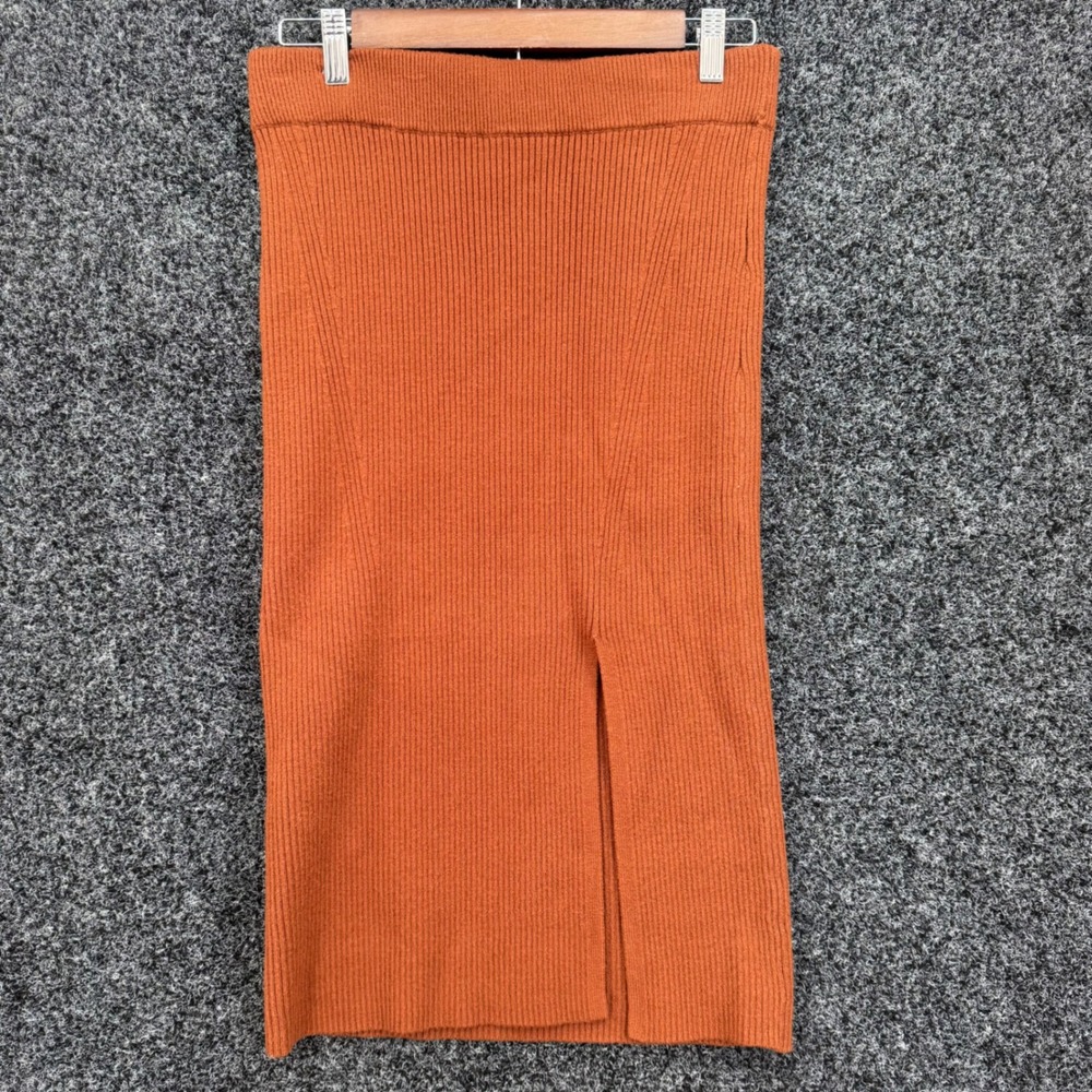 Abercrombie & Fitch Rust Ribbed Sweater Midi Skirt Side Slit Womens Medium